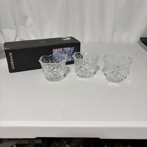 Gorham Crystal  Set Of 3 New In Box Clear Glass Scalloped Tea Light Holder